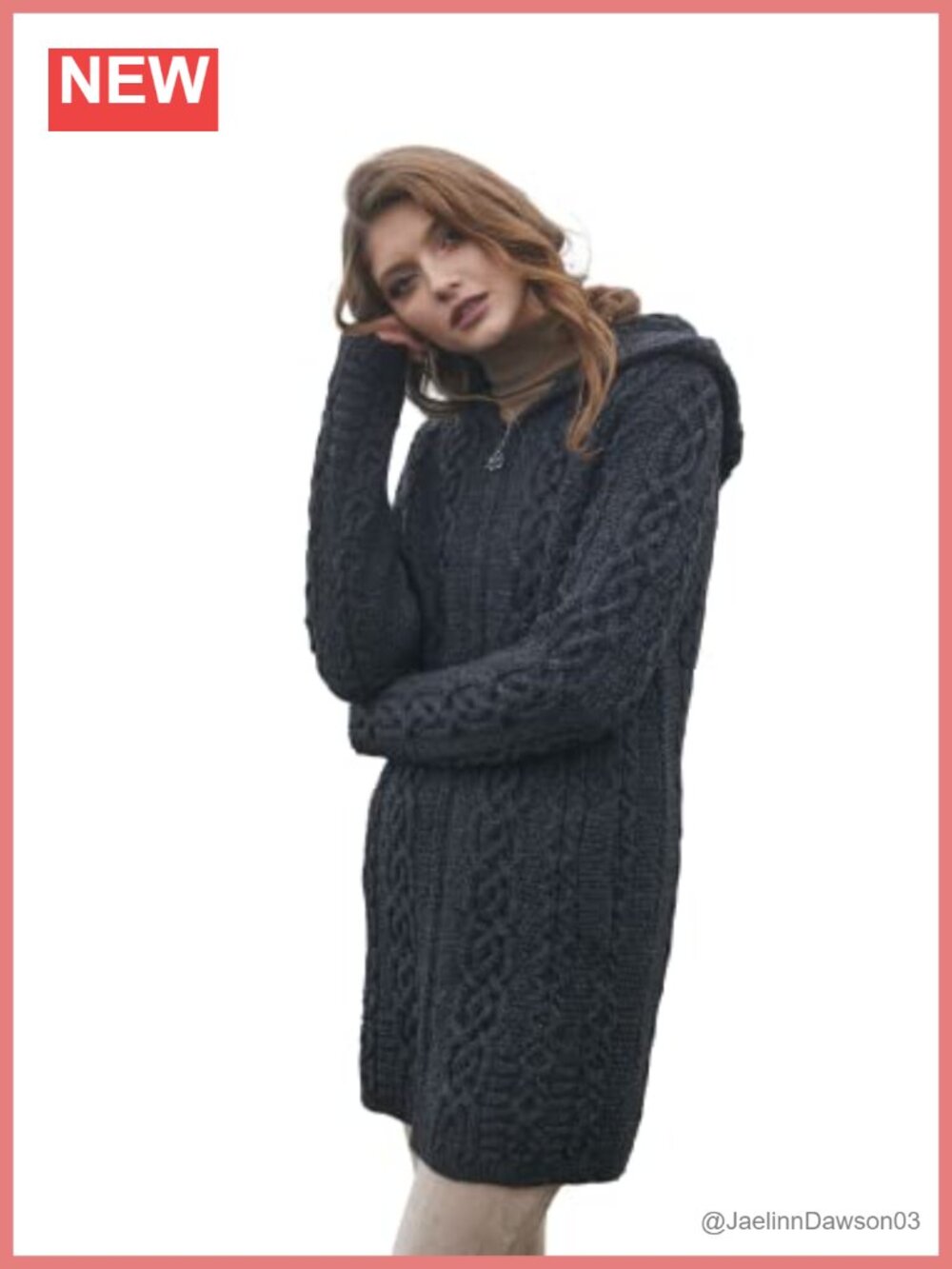 100% Merino Wool Aran Irish Cardigan Hooded Zip Sweater with Pockets